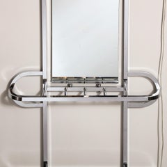 French Streamlined Art Deco Polished Chrome Coat/Umbrella Rack W/ Arched Mirror