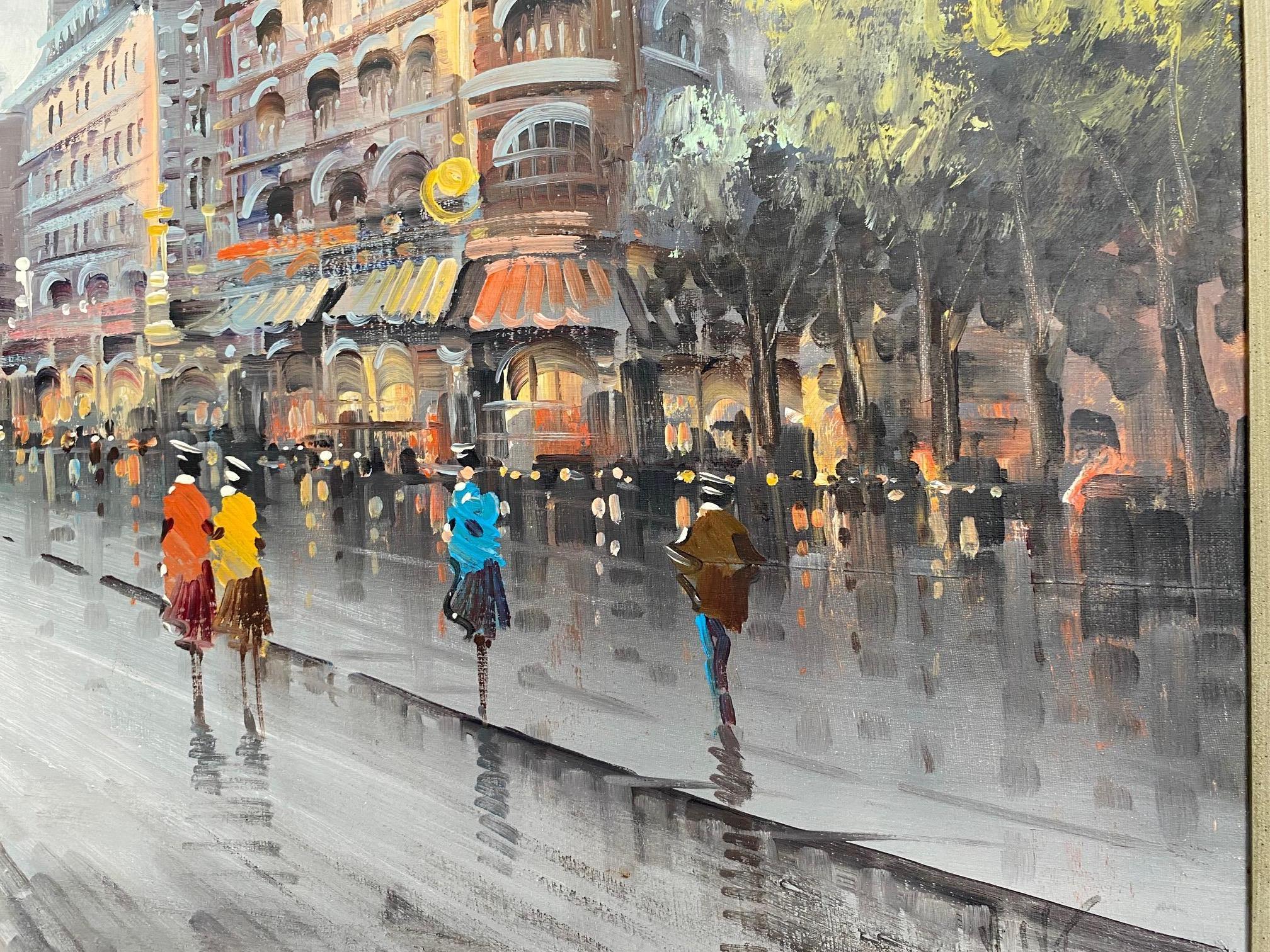 French Street Scene Painting Oil on Canvas For Sale 1