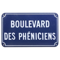 French Street Sign Boulevard Des Pheniciens Blue & White Enamel over Steel