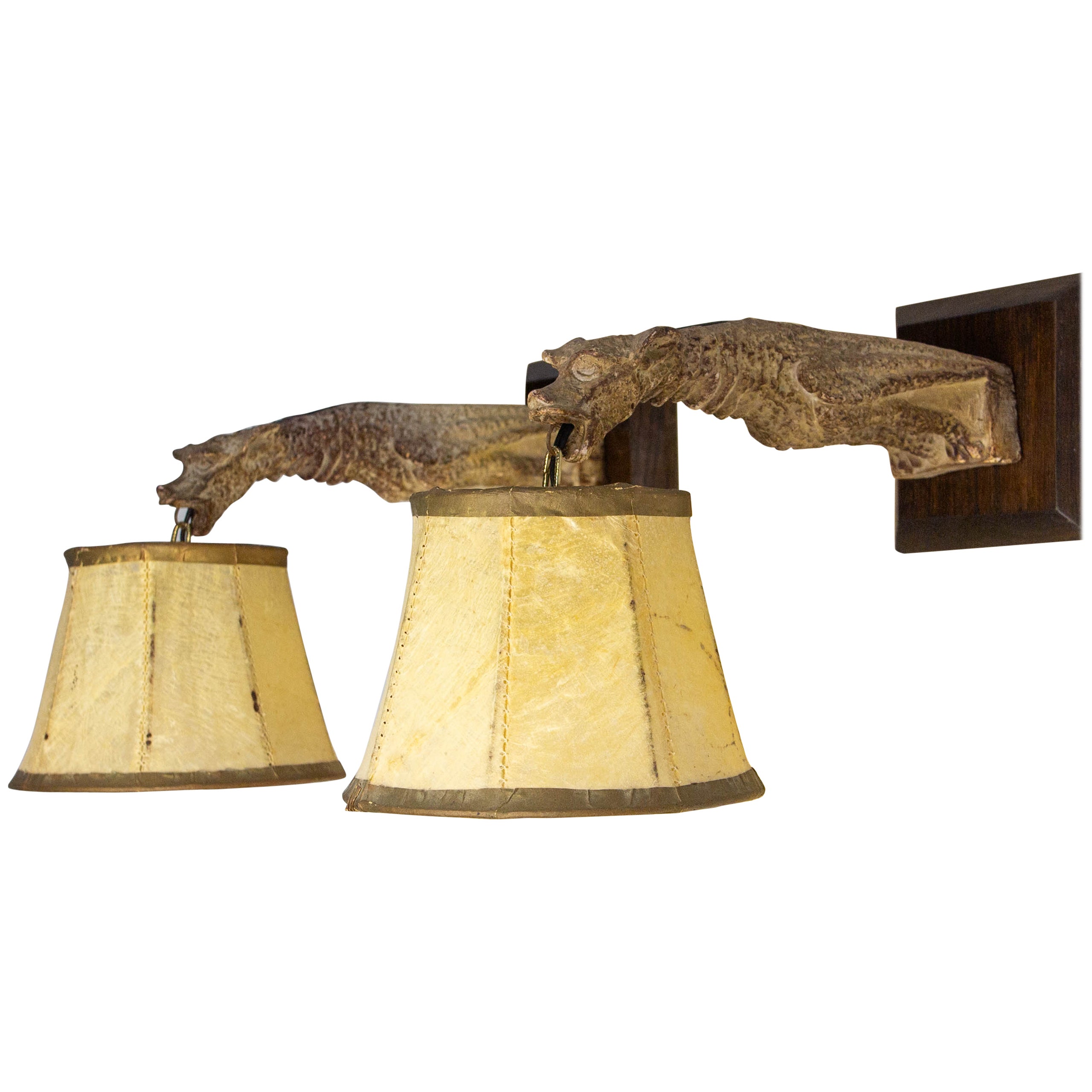 French Stuc Pair of Winged Gargoyle Sconces circa 1890