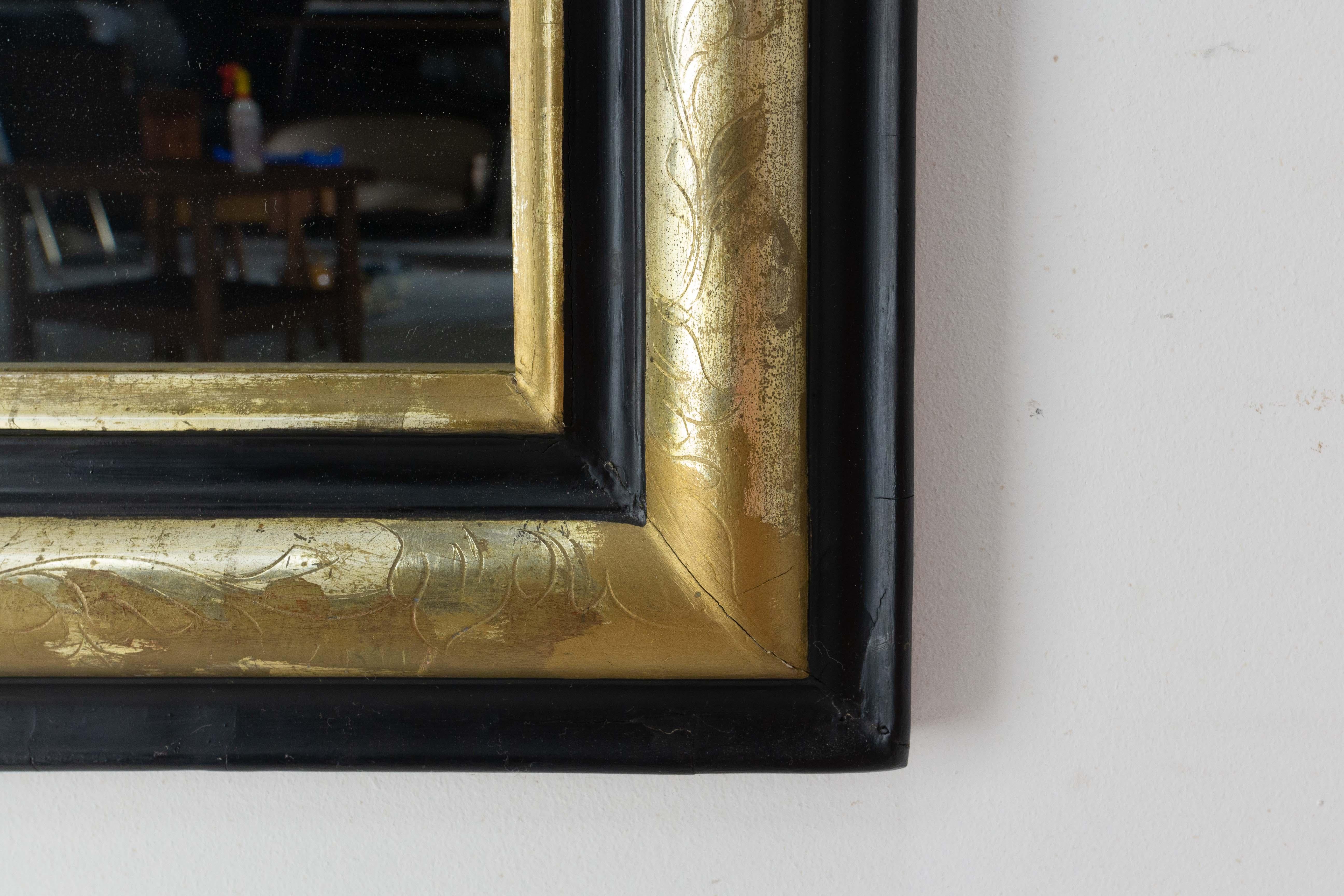 19th Century French Stucco Louis Philippe Mirror Imitation Wood and Gilding, circa 1870 For Sale