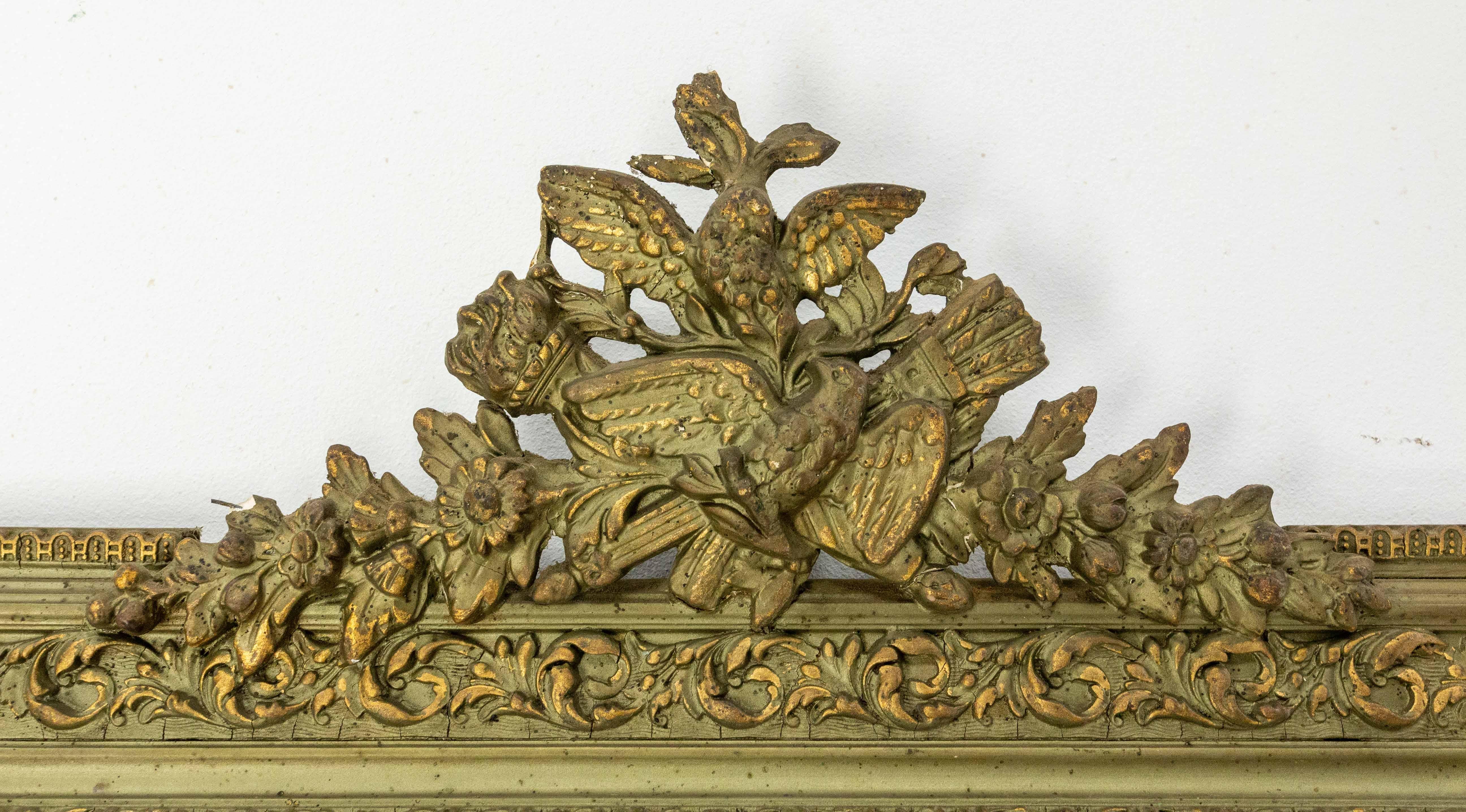 French Stucco Mirror with Bronze Patina Vegetal Patterns, Napoleon III c. 1890 In Good Condition For Sale In Labrit, Landes