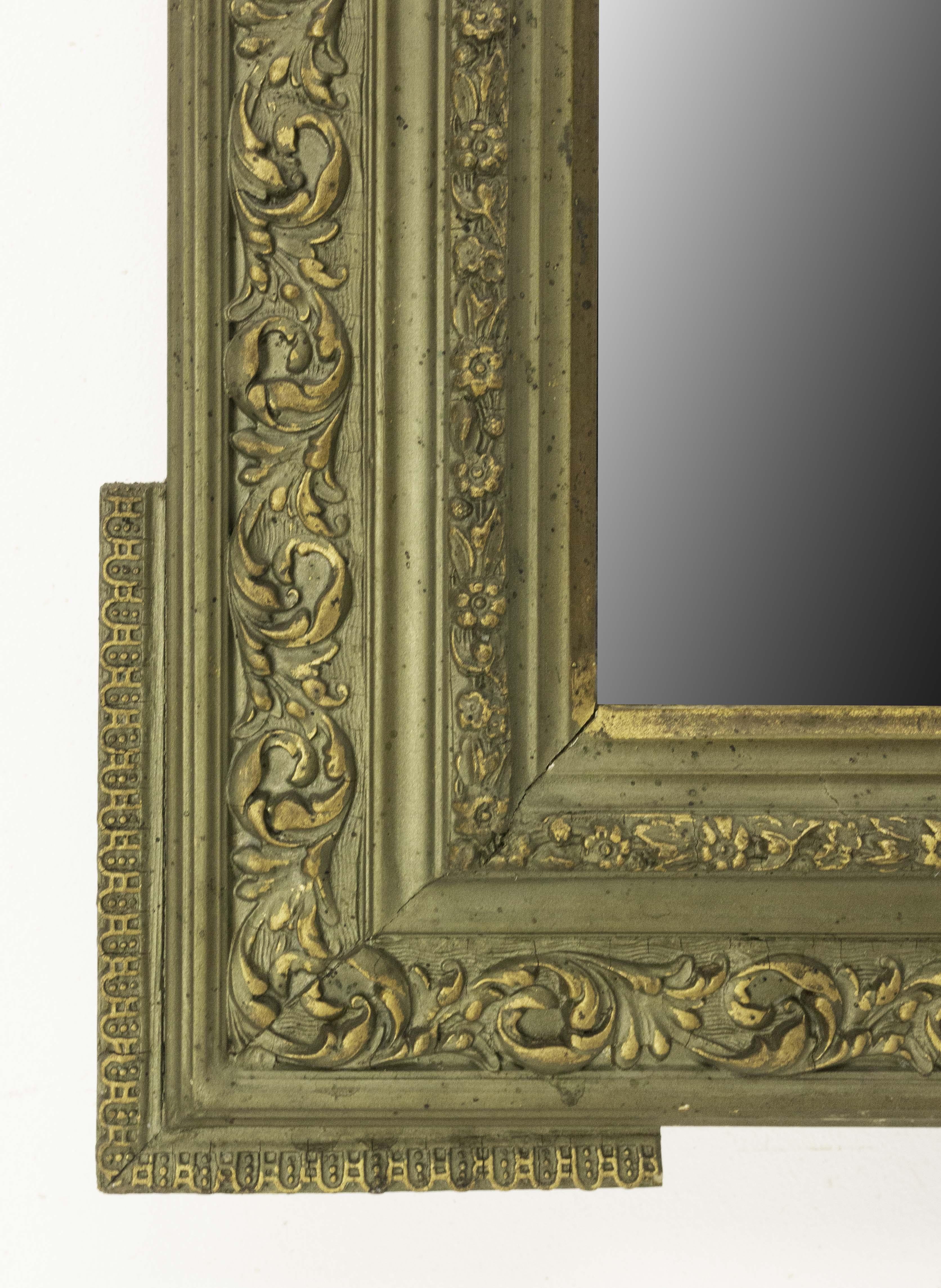 19th Century French Stucco Mirror with Bronze Patina Vegetal Patterns, Napoleon III c. 1890 For Sale