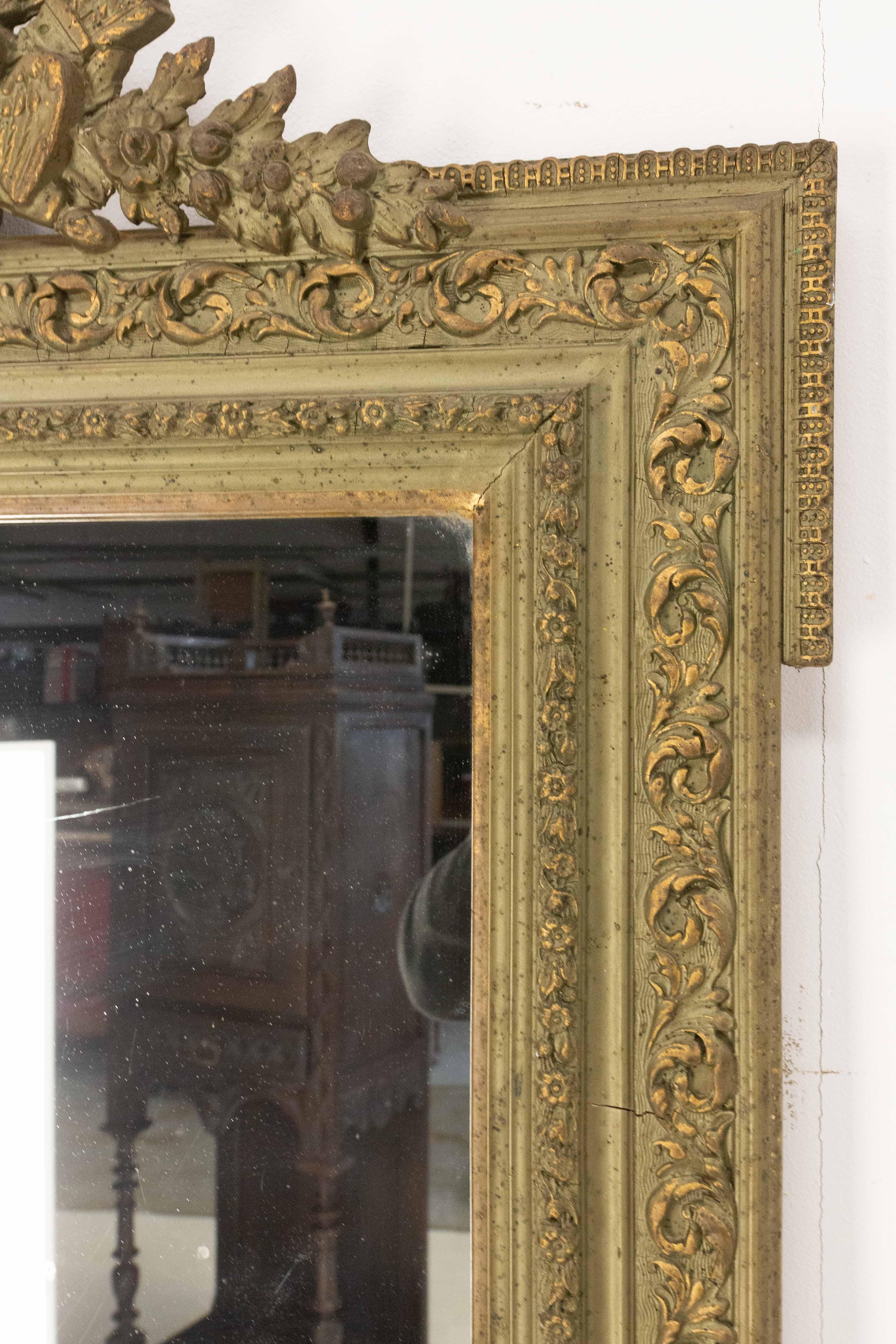 19th Century French Stucco Mirror with Bronze Patina Vegetal Patterns, Napoleon III c. 1890 For Sale