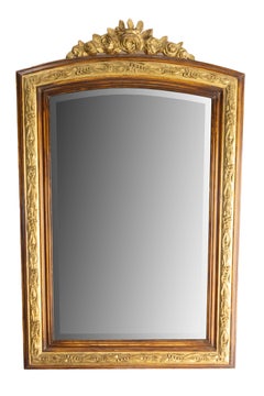 French Stucco Wall Beveled Mirror Imitation Wood and Gilding, circa 1920