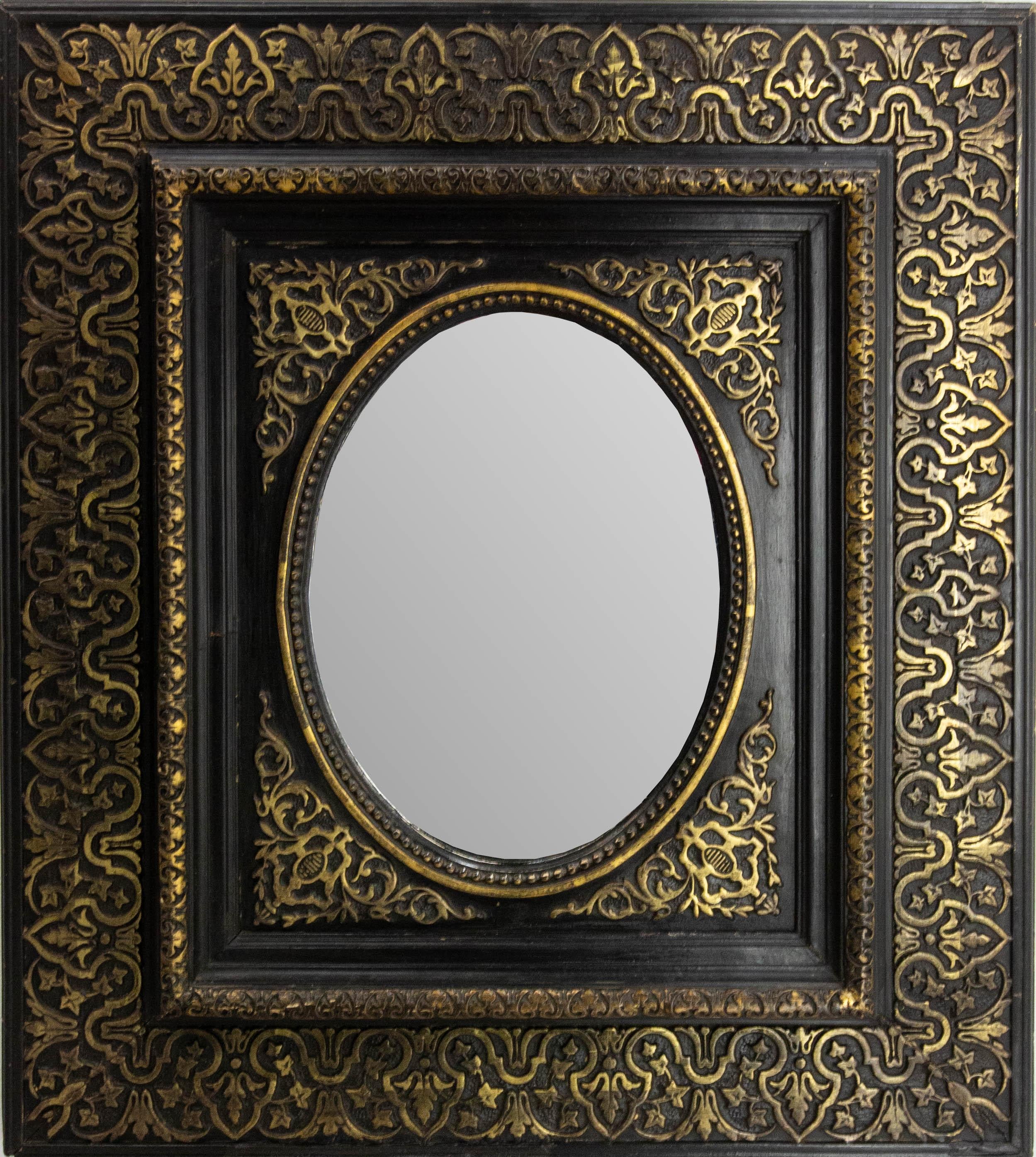 French Stucco & Wood Napoleon III Wall Mirror Golden & Black Oriental St, c 1880 For Sale 1