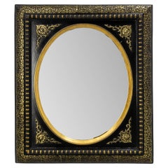 Antique French Stucco & Wood Napoleon III Wall Mirror Golden & Black Oriental St, c 1880