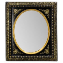 French Stucco & Wood Napoleon III Wall Mirror Golden & Black Oriental St, c 1880