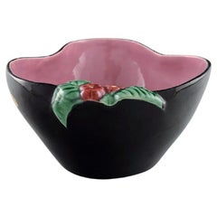 French Studio Ceramicist, Bowl in Glazed Ceramics Modelled with Flowers