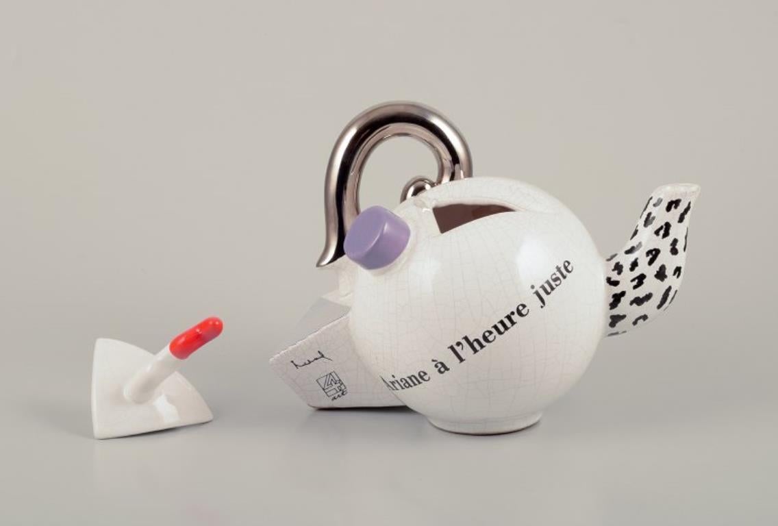 Post-Modern French studio ceramicist. Teapot. Abstract futuristic style. Late 20th C.