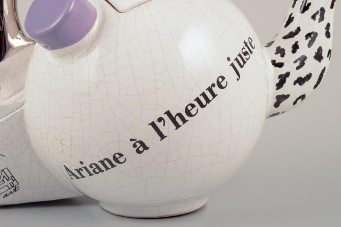 Glazed French studio ceramicist. Teapot. Abstract futuristic style. Late 20th C.