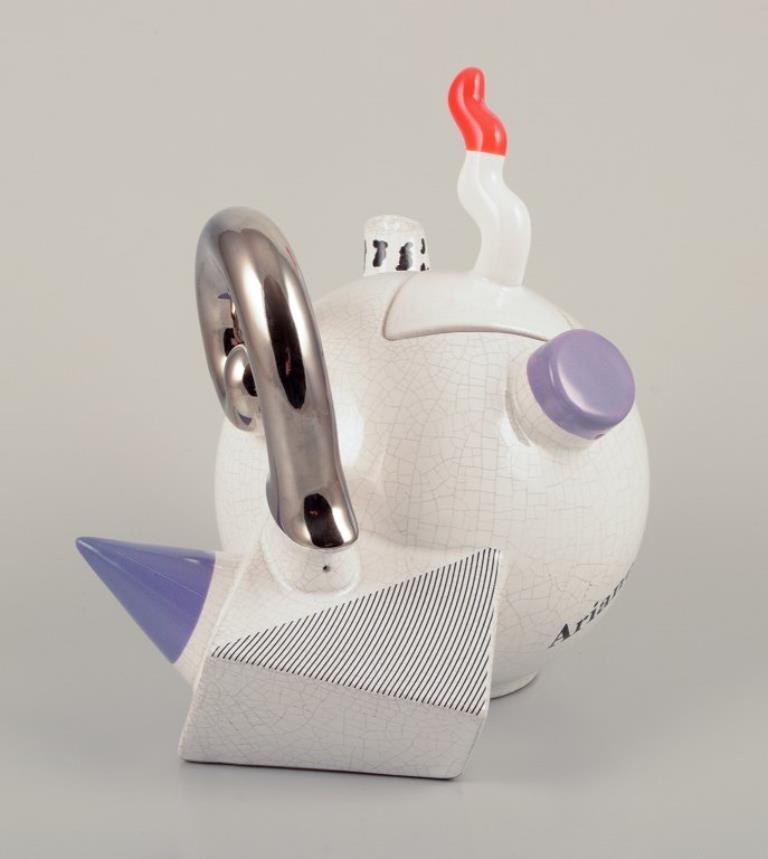 20th Century French studio ceramicist. Teapot. Abstract futuristic style. Late 20th C.