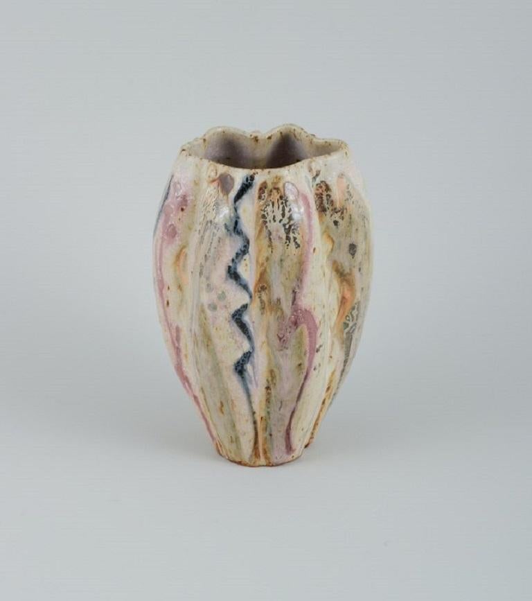 French studio ceramicist, unique ceramic vase.
Approx. 1970s.
In perfect condition.
Signed in monogram.
Measuring: H 16.0 x D 10.0 cm.