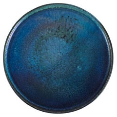 French Studio Ceramist, Unique Ceramic Dish in Crystal Glaze with Blue Shades