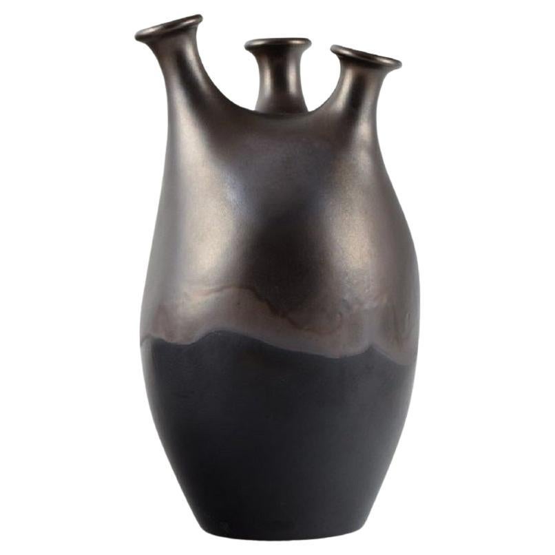 French Studio Ceramist, Unique Vase in Glazed Stoneware, Late 1900 For Sale