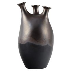 Französische Studio-Keramik, einzigartige Vase aus glasiertem Steingut, spätes 1900