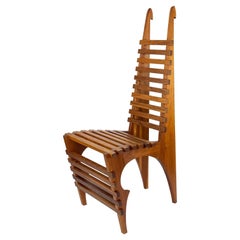 French Studio Craft Slatted Sculptural High Back Chair