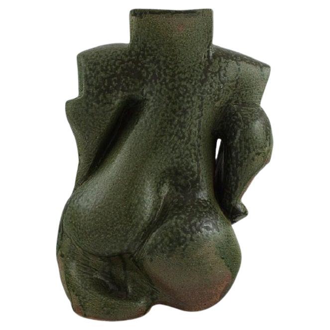 French studio potter. Organically shaped unique vase in glazed stoneware. 1980s