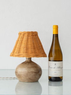 French Studio Pottery Stoneware Table Lamp, Organic Modern, New Rattan Lampshade