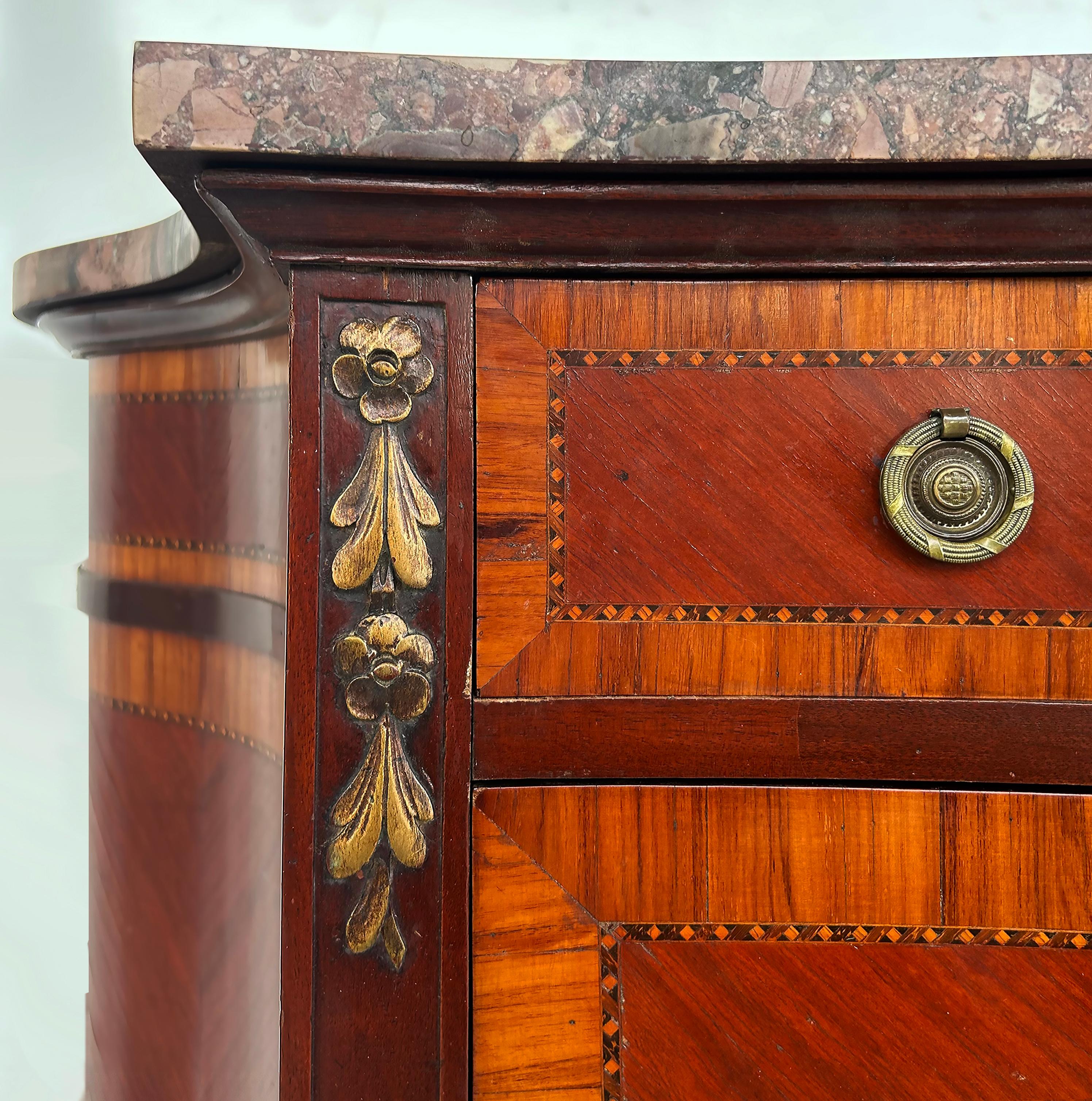 French Style 3-Drawer Chest of Drawers with Marble Top, Bronze and Marquetry For Sale 3