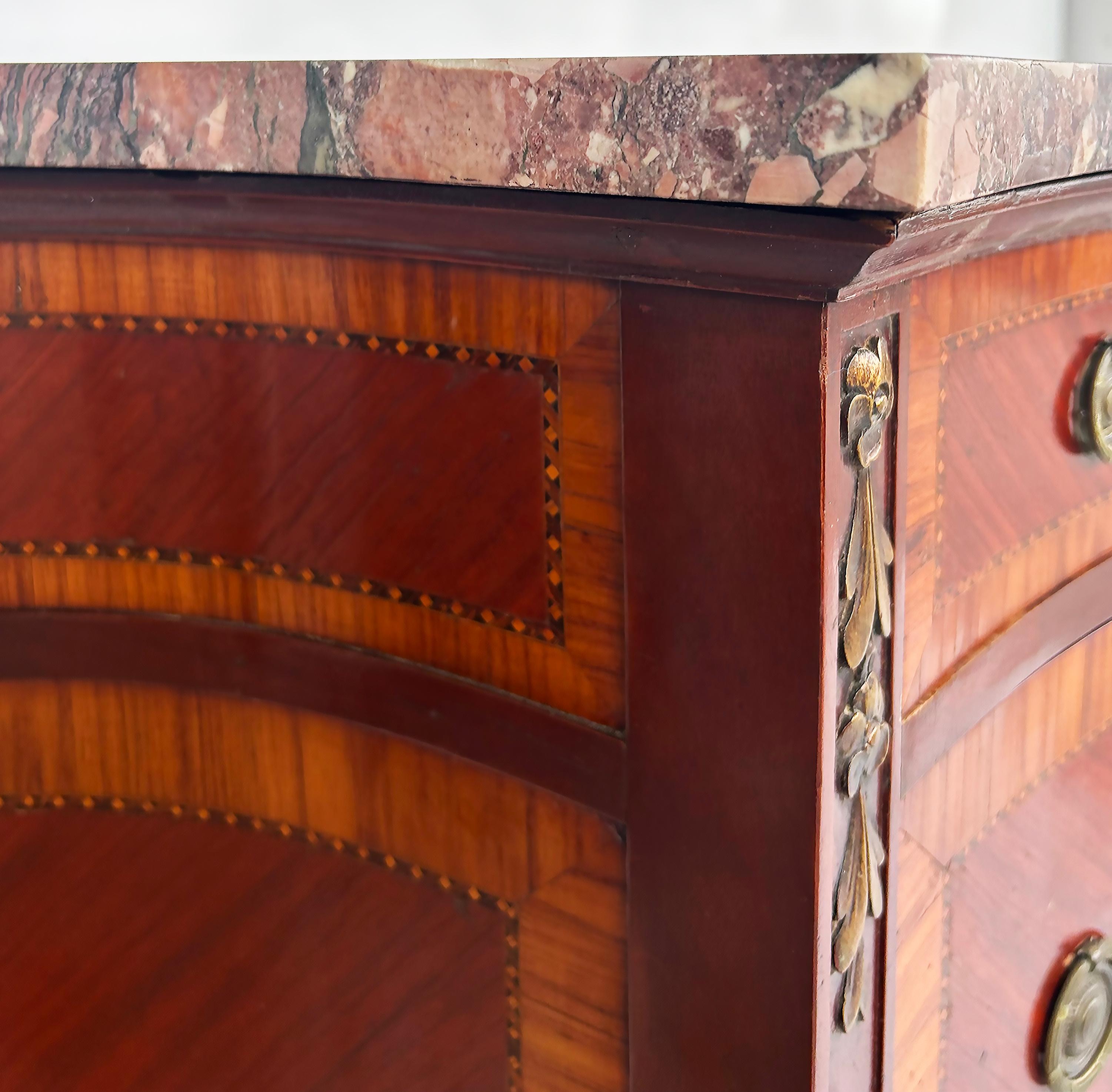 French Style 3-Drawer Chest of Drawers with Marble Top, Bronze and Marquetry For Sale 4