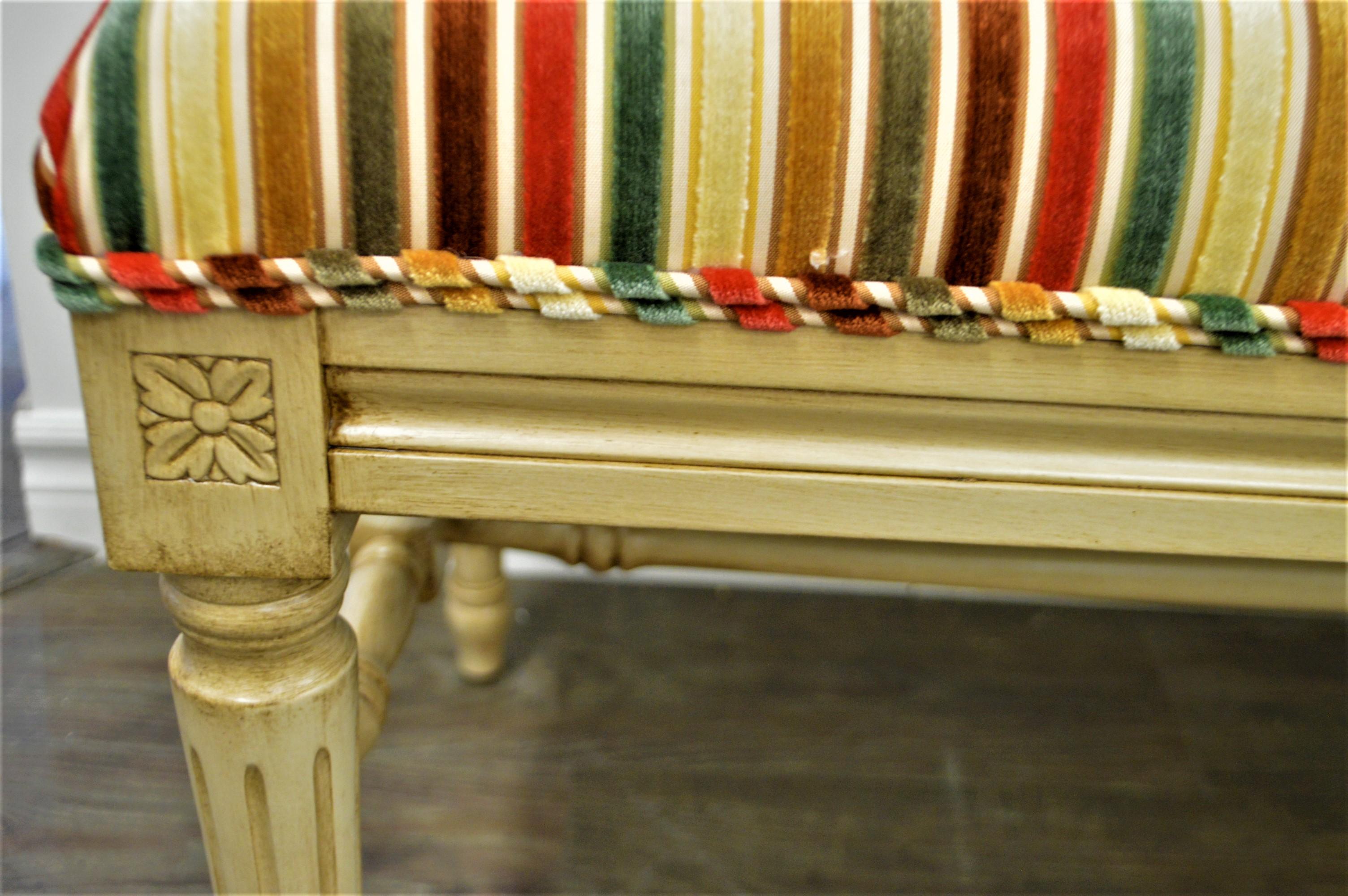 Neoclassical French Style Wide Wooden Bench, Upholstered, Available for Custom Order For Sale