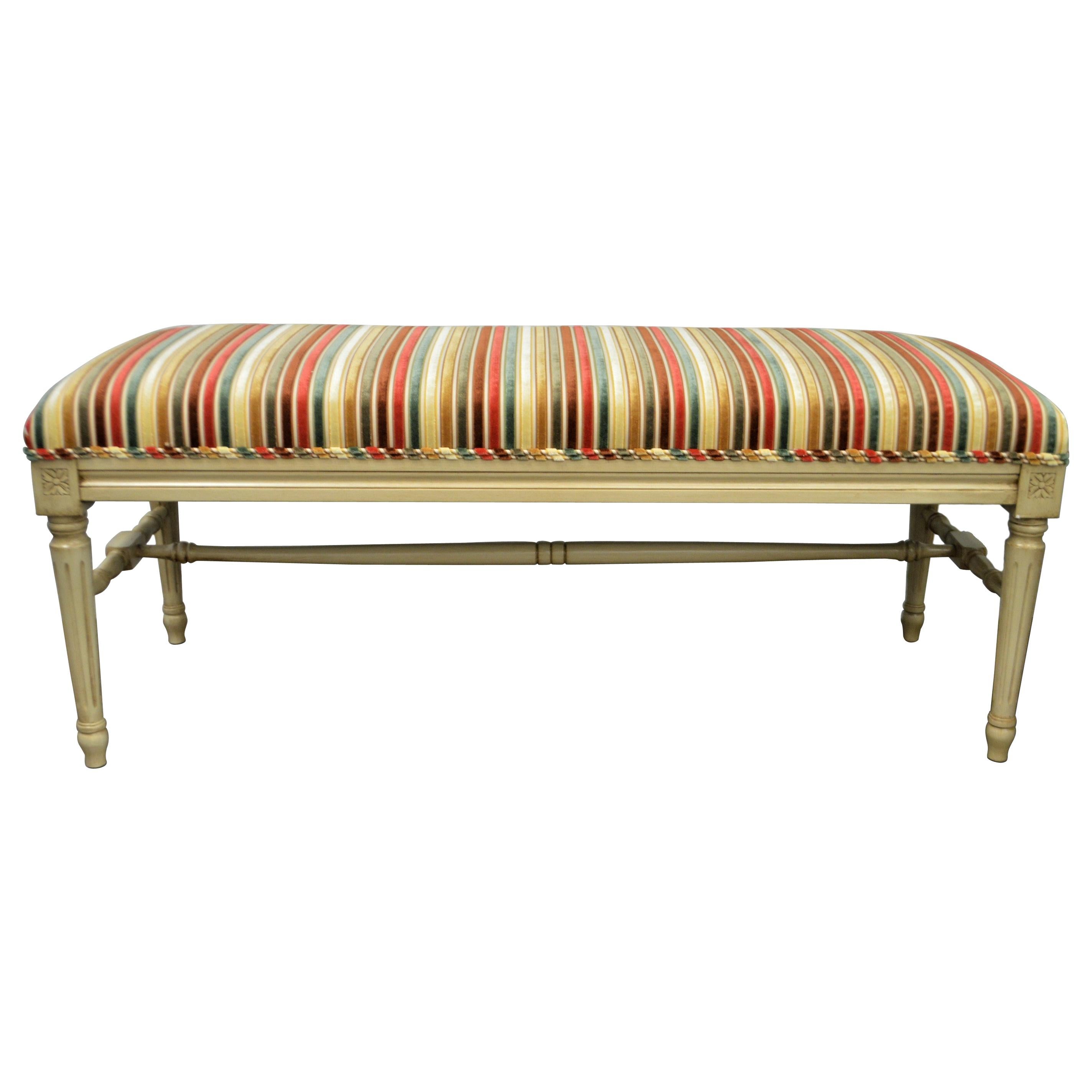 French Style Wide Wooden Bench, Upholstered, Available for Custom Order For Sale