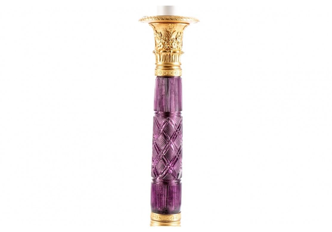 French Style Amethyst Glass Candlestick Lamp In Good Condition For Sale In Bridgeport, CT