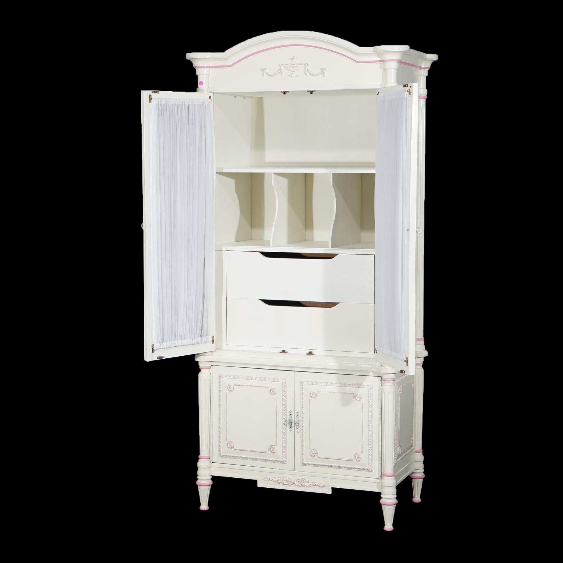 French Provincial French Style Armoire With Rose Pick Accents 20hC