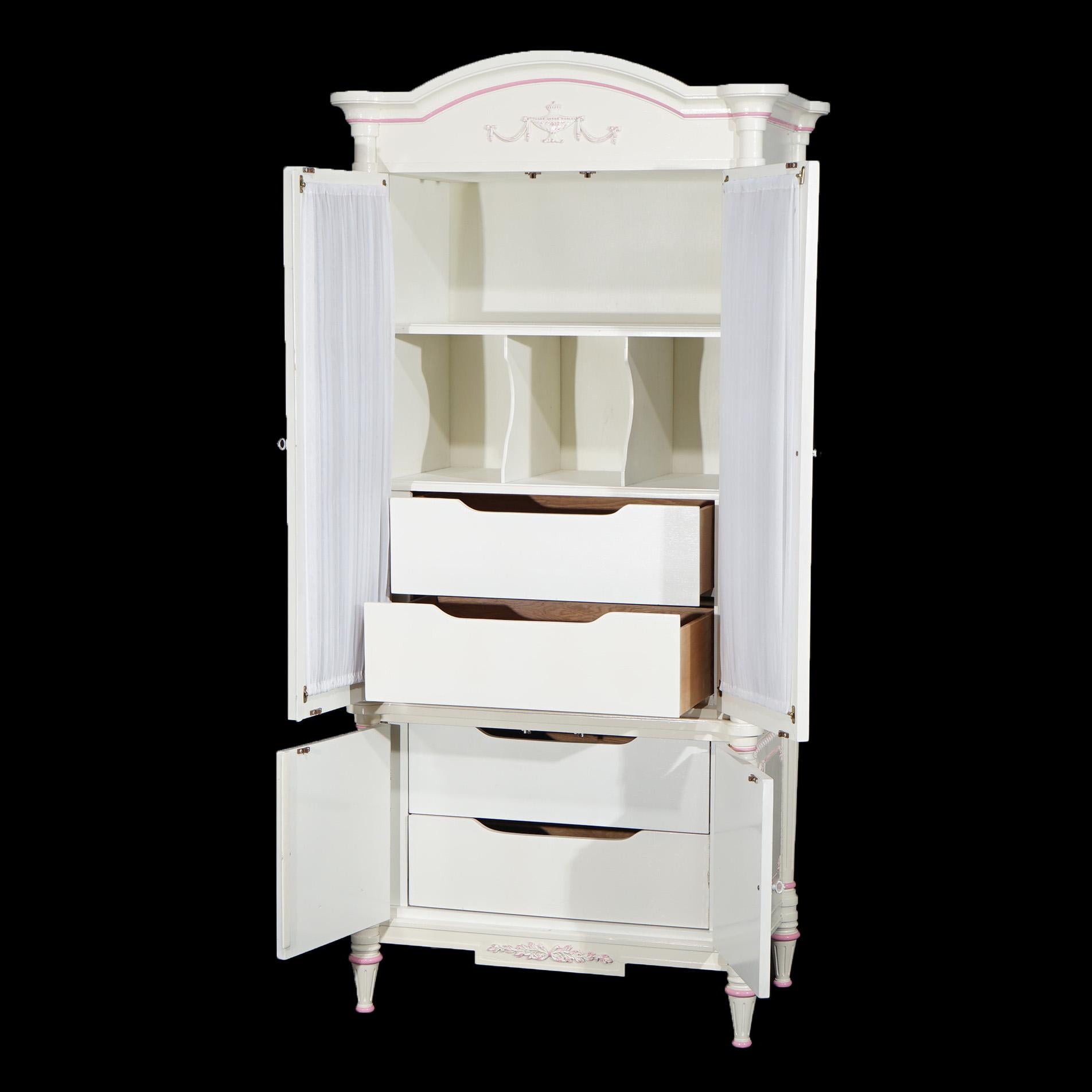 Painted French Style Armoire With Rose Pick Accents 20hC