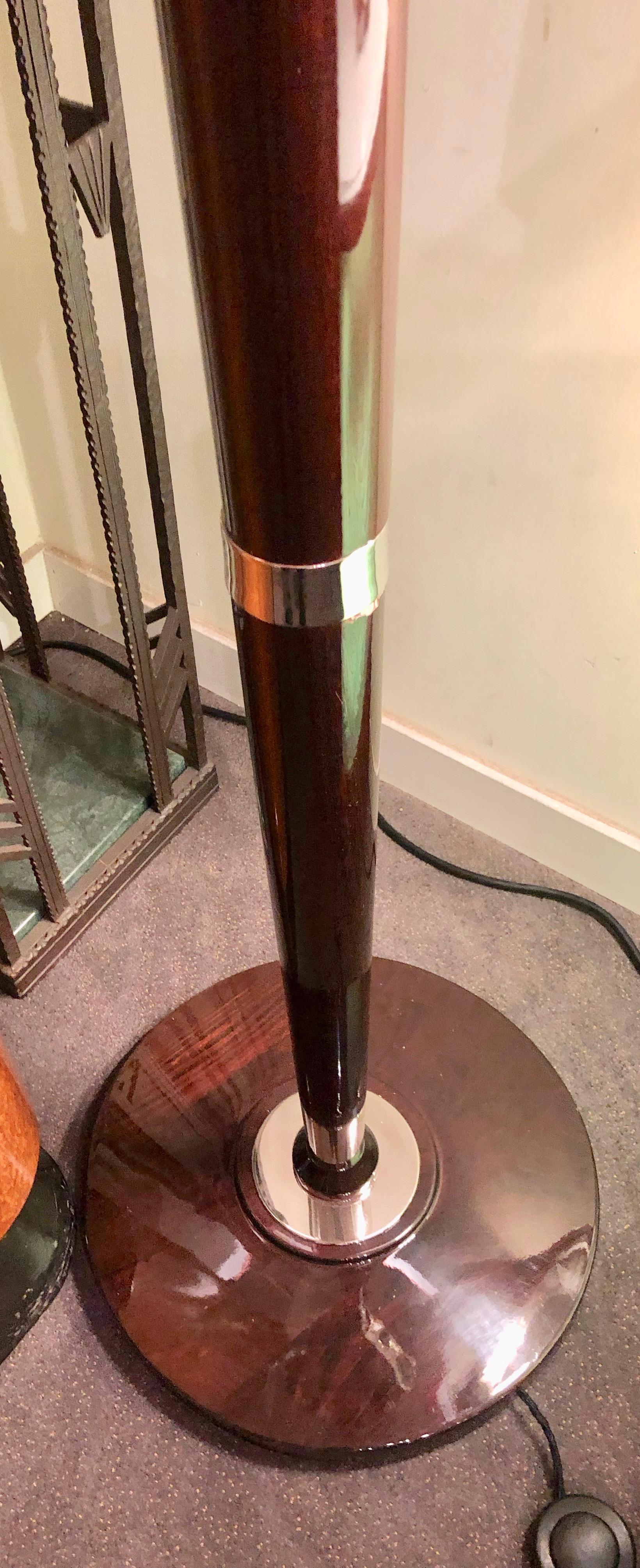 French Style Art Deco Floor Lamp Torchiere Wood and Chrome In Excellent Condition In Oakland, CA