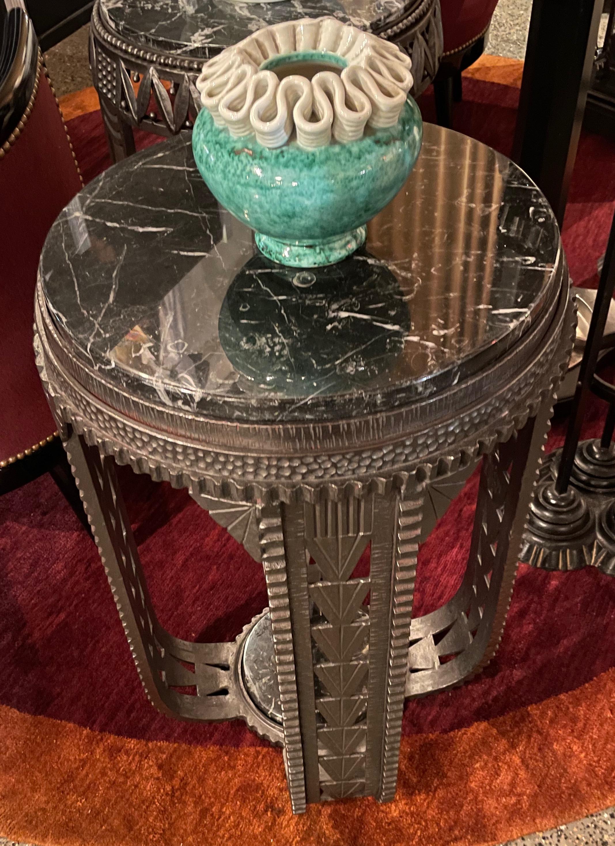 Argentine French Style Art Deco Iron and Marble Side Table