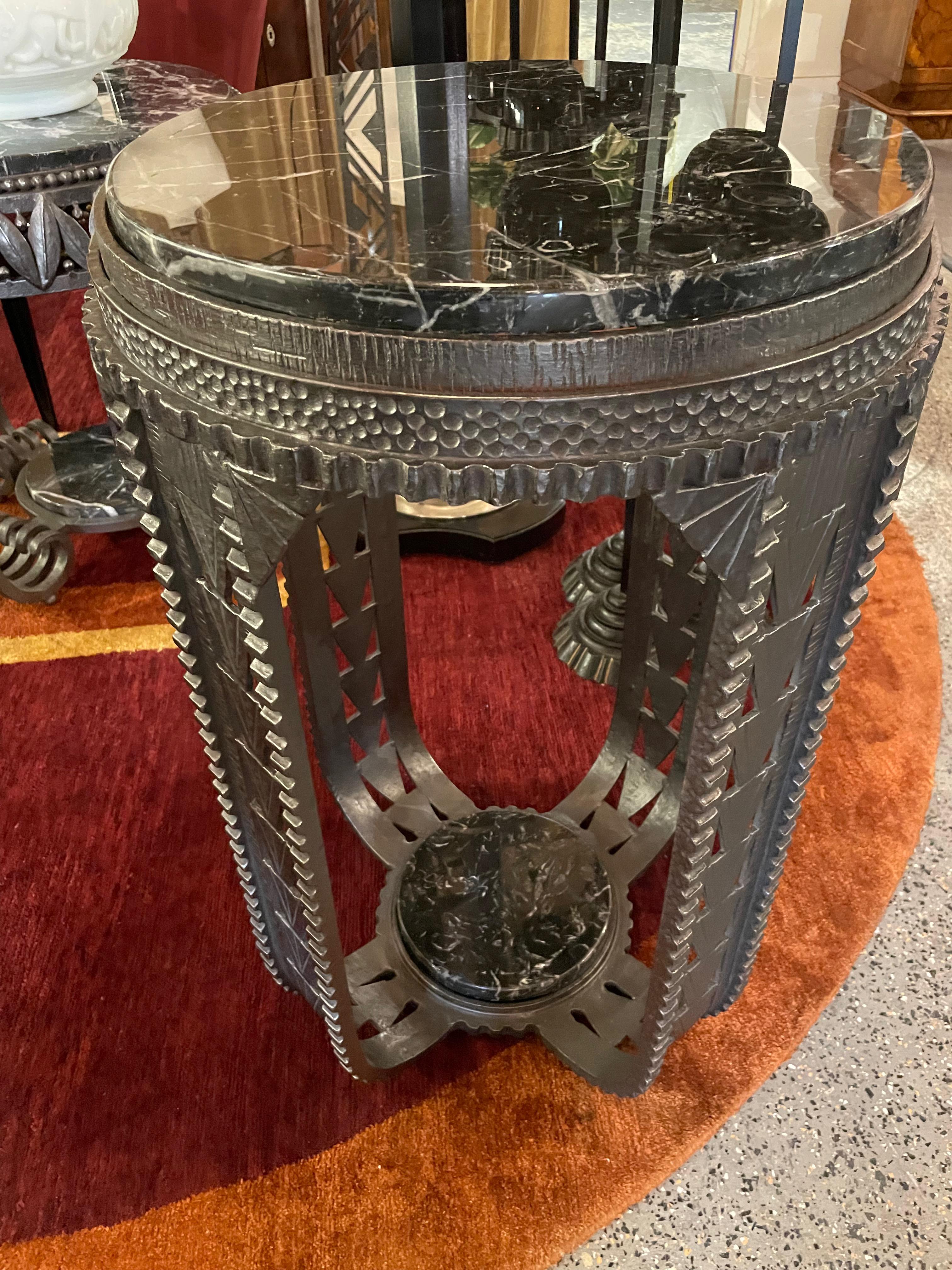 French Style Art Deco Iron and Marble Side Table In Good Condition In Oakland, CA