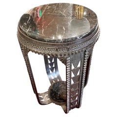 French Style Art Deco Iron and Marble Side Table