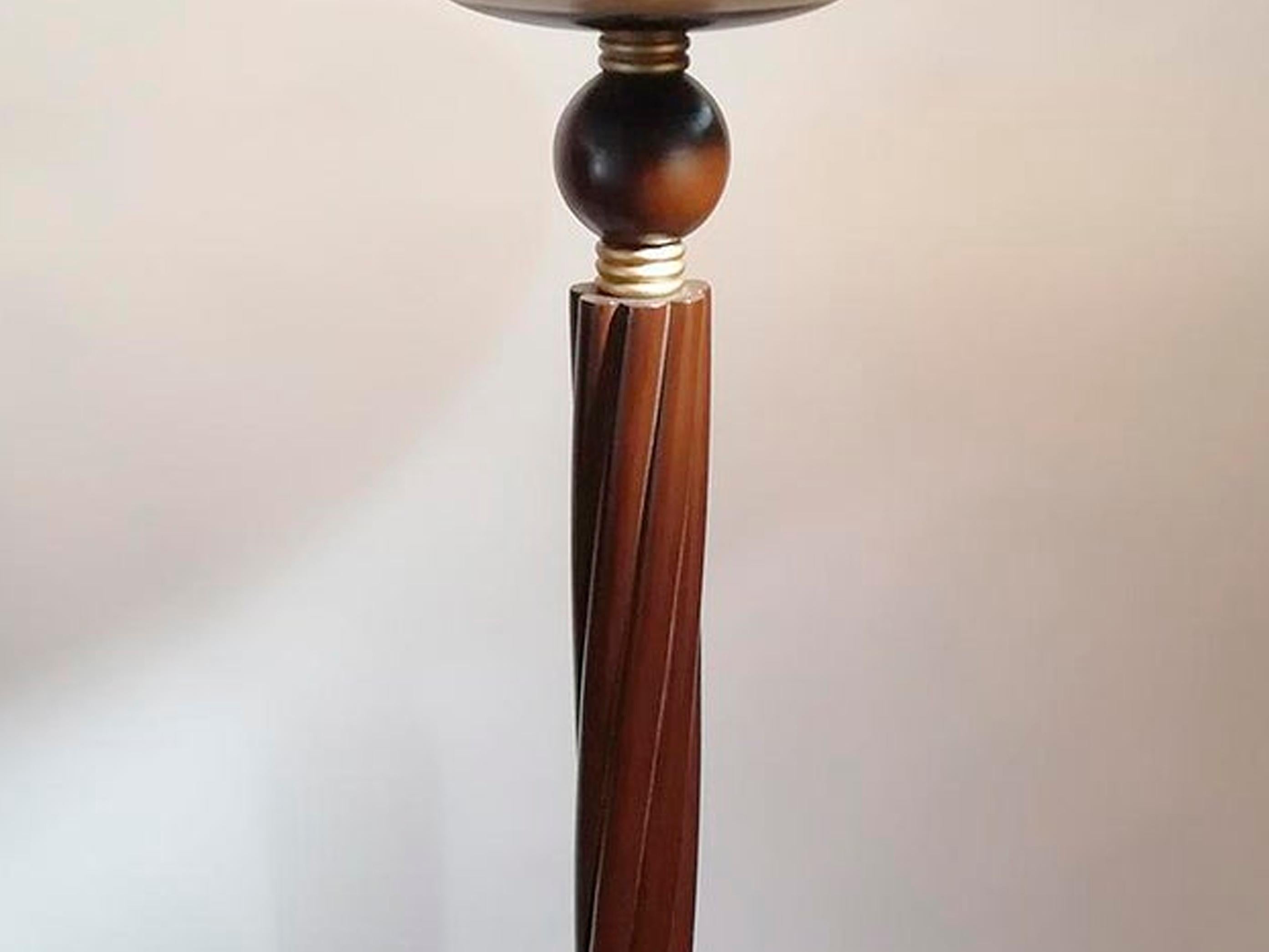 Französisch Stil Art Deco Holz und Messing Stehlampe Torchiere im Angebot 3
