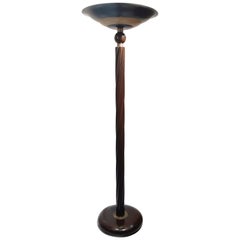 French Style Art Deco Wood and Brass Floor Lamp Torchiere 