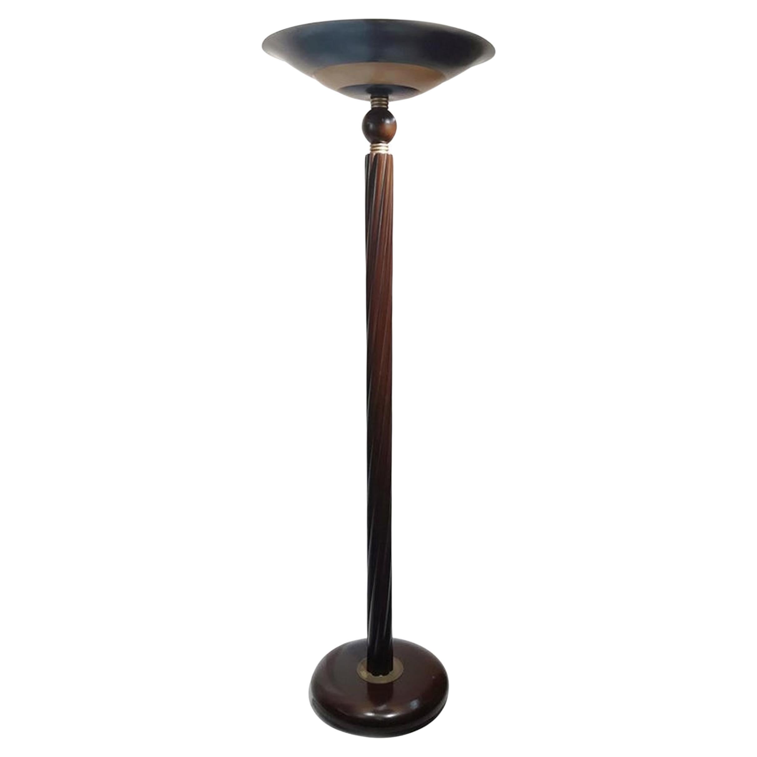 Lampada da terra in Wood Wood e ottone in stile francese Art Deco Torchiere