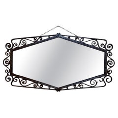 French-Style Art Deco Wrought Iron Wall Mirror