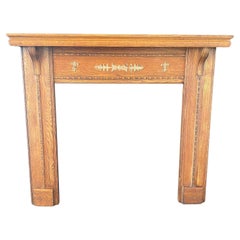 French Style Art Nouveau Carved Oak Mantel with Gold Acanthus Leaves
