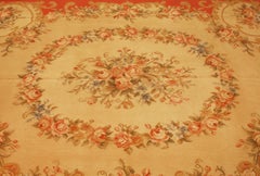 French Style Aubusson Flat-Weave Rug Floral Design with Medallion, 21st Century