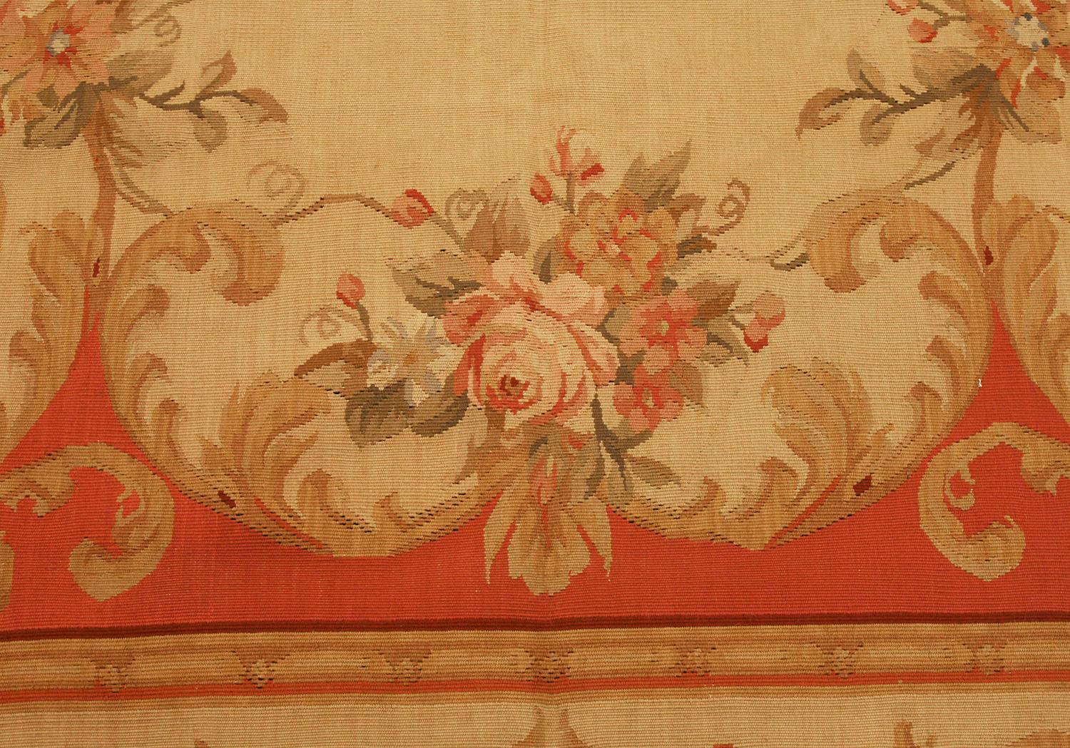 Hand-Knotted French Style Aubusson Flat-Weave Rug Floral Design with Medallion, 21st Century