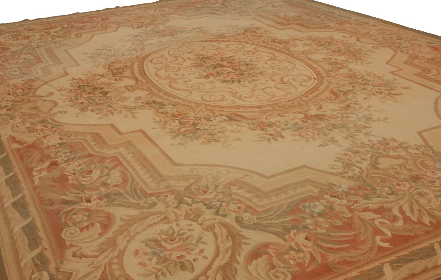 French Style Aubusson Rug with Medallion and Floral Design is a beautiful rug that is perfect for any room in your home. Its intricate medallion and floral design will add a touch of luxury and class to your space. It also features a soft color