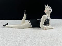 French Style Bathing Beauty Resin Figurine in Black & White Gingham Swimsuit