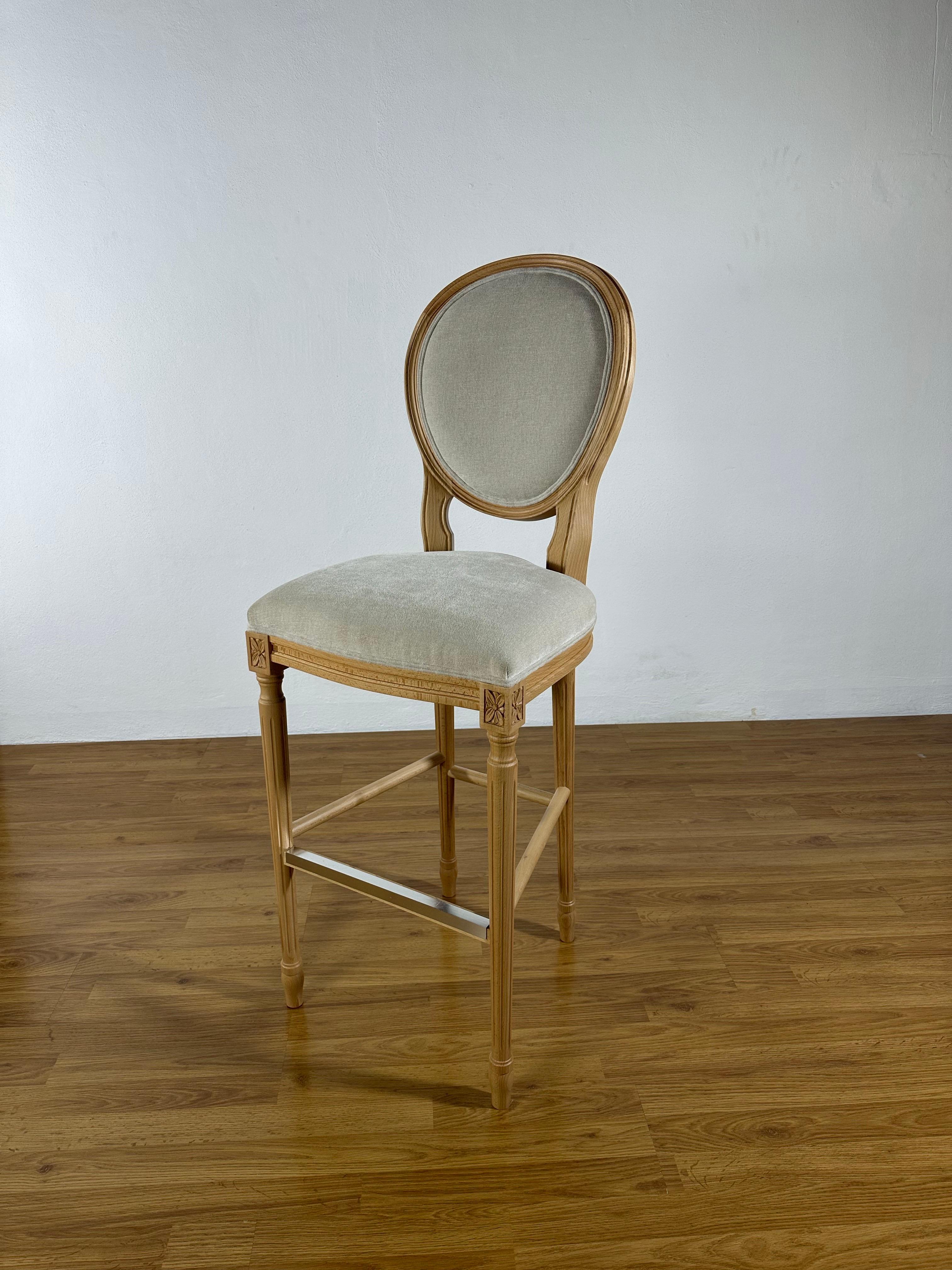 French-Style Beech Wood Stool Fabric Coating Customizable Bar or Counter Height For Sale 2
