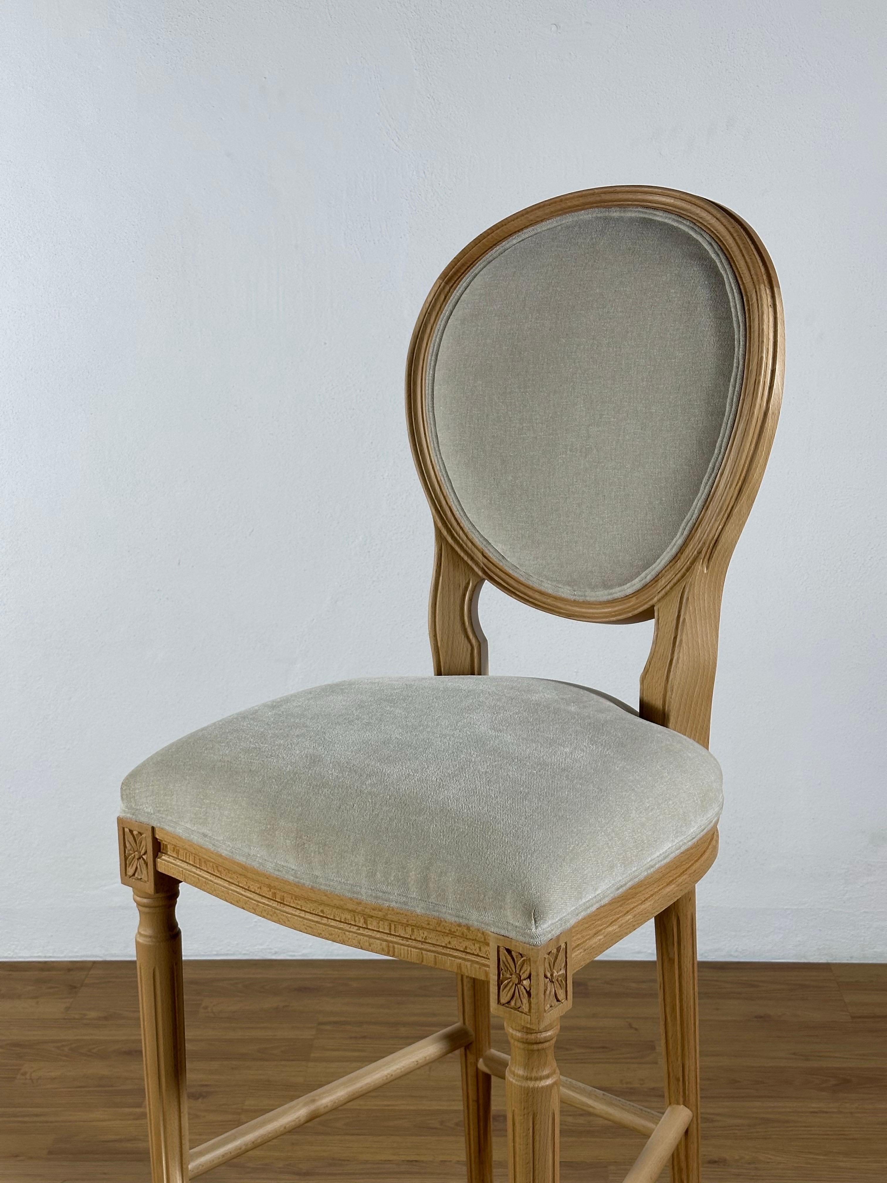 French-Style Beech Wood Stool Fabric Coating Customizable Bar or Counter Height For Sale 3