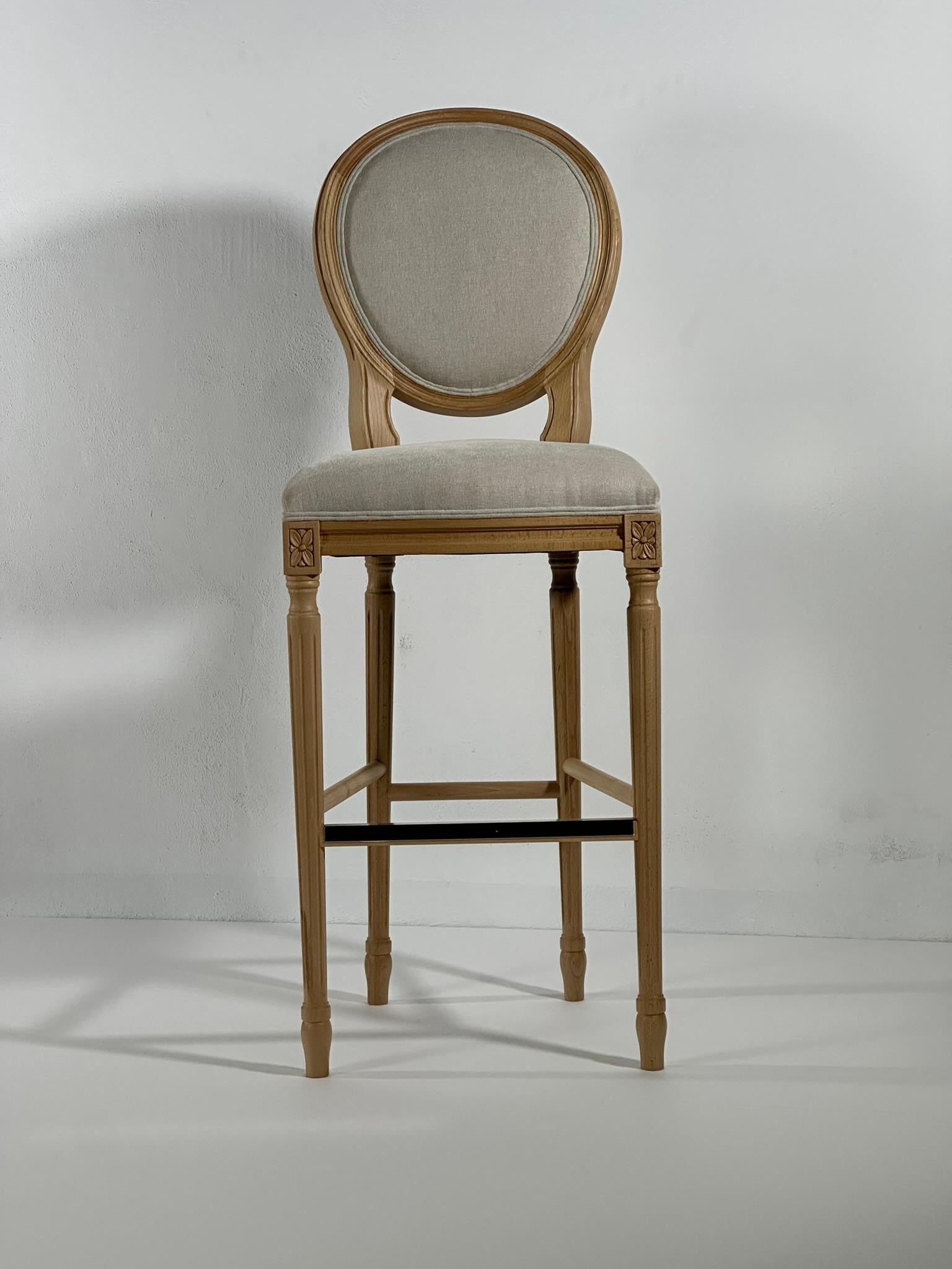 French-Style Beech Wood Stool Fabric Coating Customizable Bar or Counter Height For Sale 4