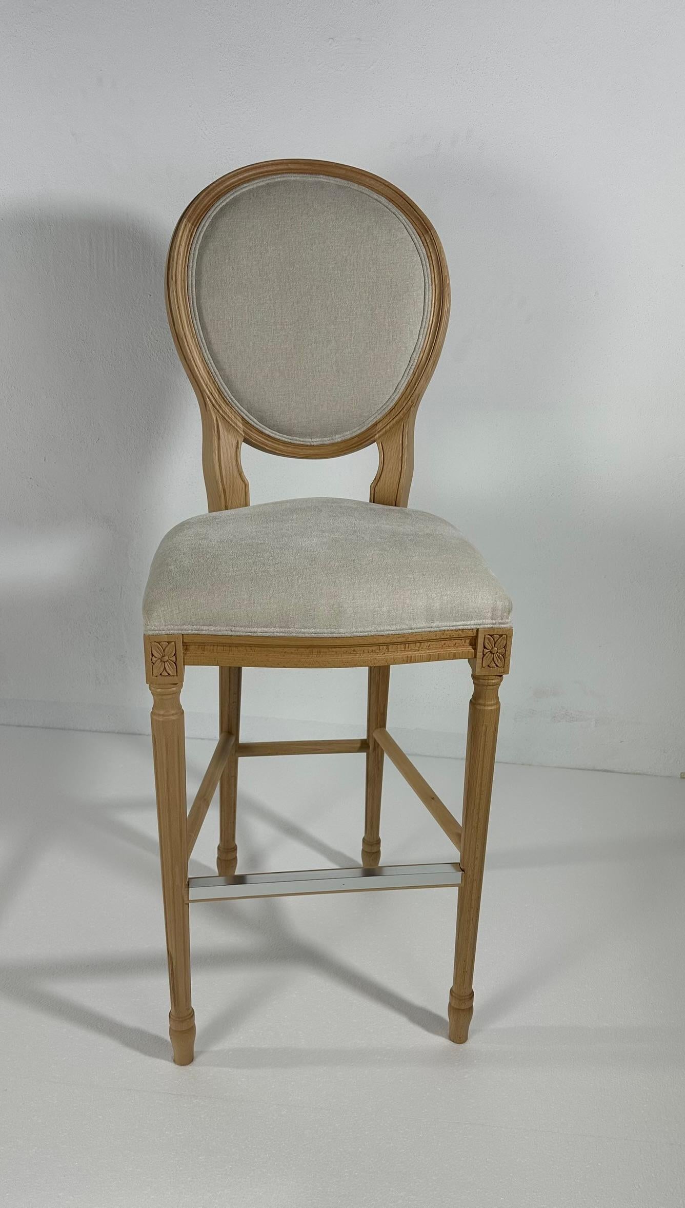 French-Style Beech Wood Stool Fabric Coating Customizable Bar or Counter Height For Sale 5