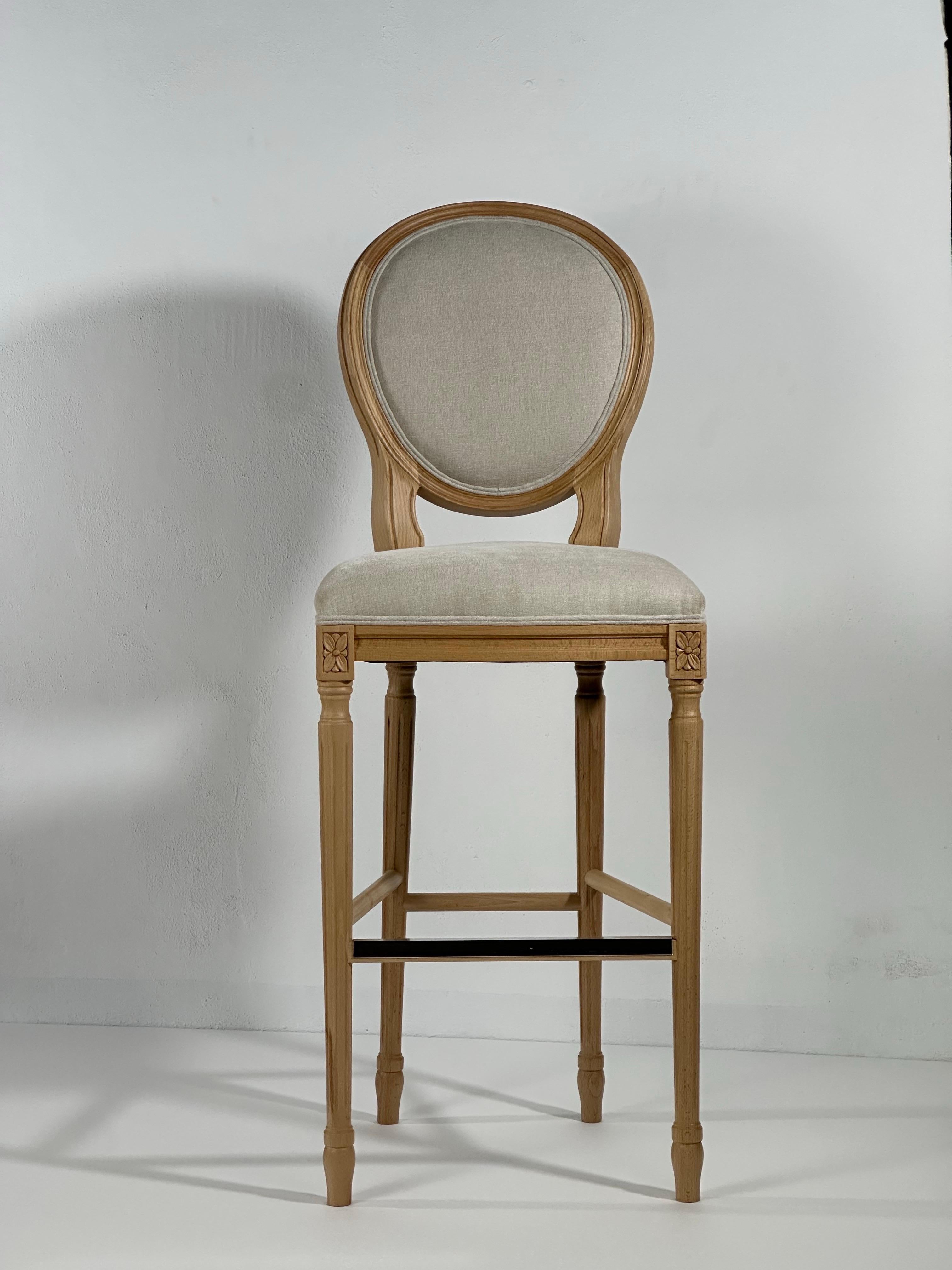 Spanish French-Style Beech Wood Stool Fabric Coating Customizable Bar or Counter Height For Sale