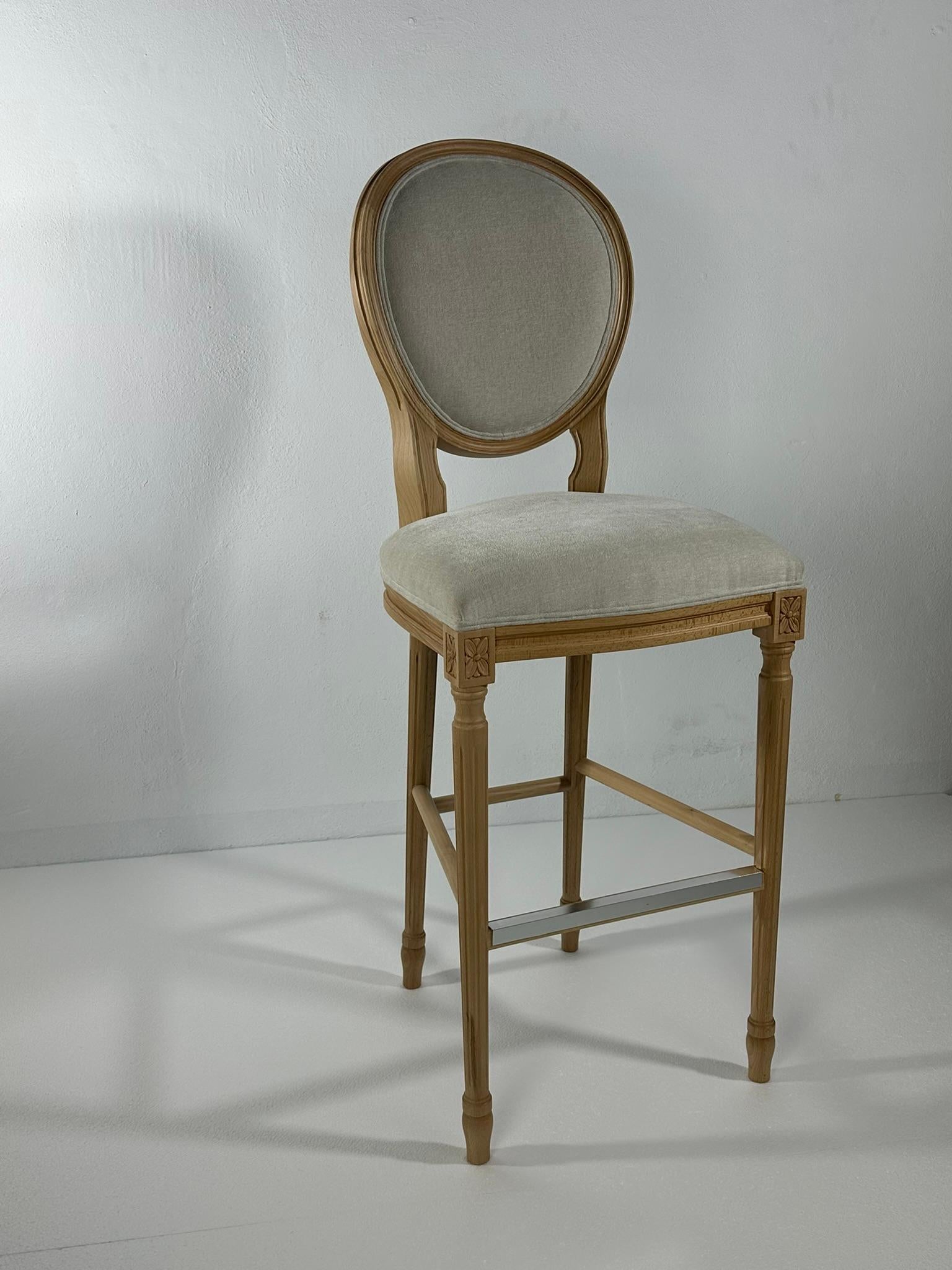 Ash French-Style Beech Wood Stool Fabric Coating Customizable Bar or Counter Height For Sale