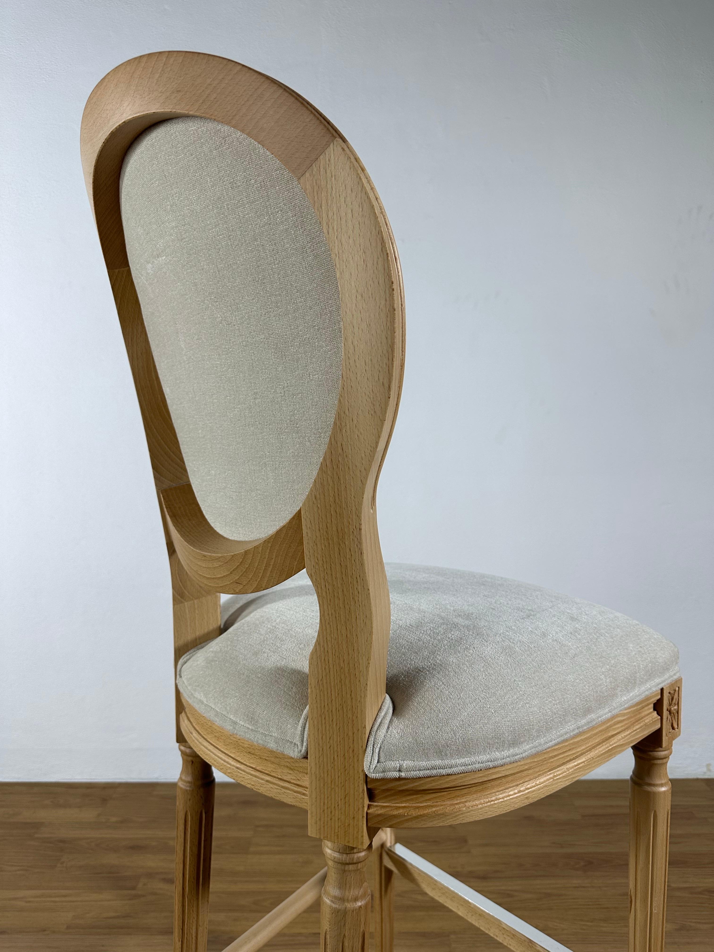 French-Style Beech Wood Stool Fabric Coating Customizable Bar or Counter Height For Sale 1